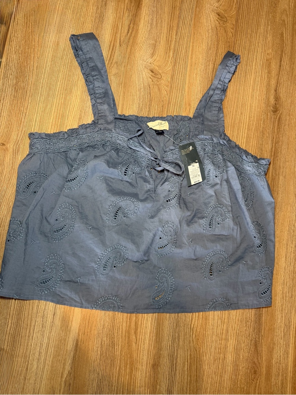 Universal Thread Blue Eyelet Tie-Front Tank